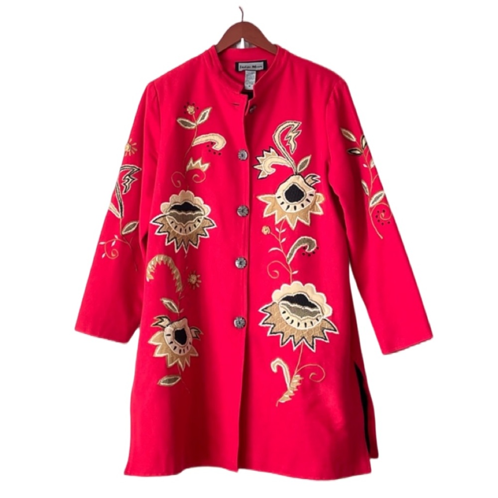 Vintage 90s Indigo Moon Red Embroidered Coat Sz M - Picture 9 of 9